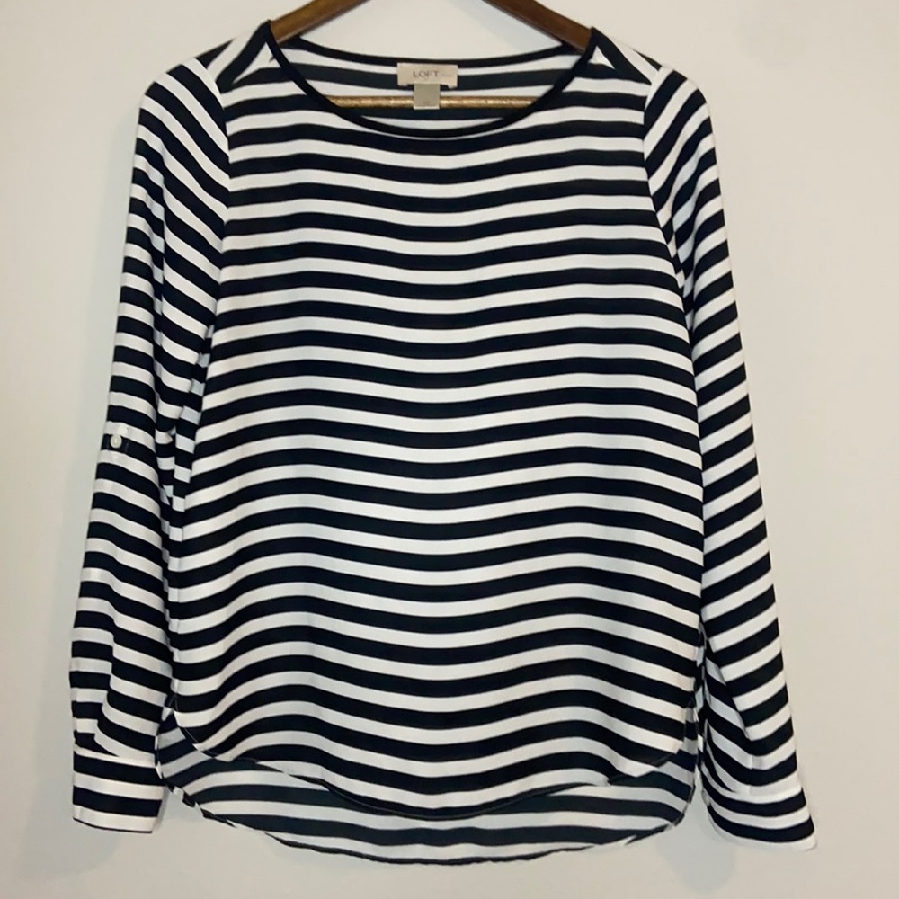 Loft XS Petite black and white striped blouse